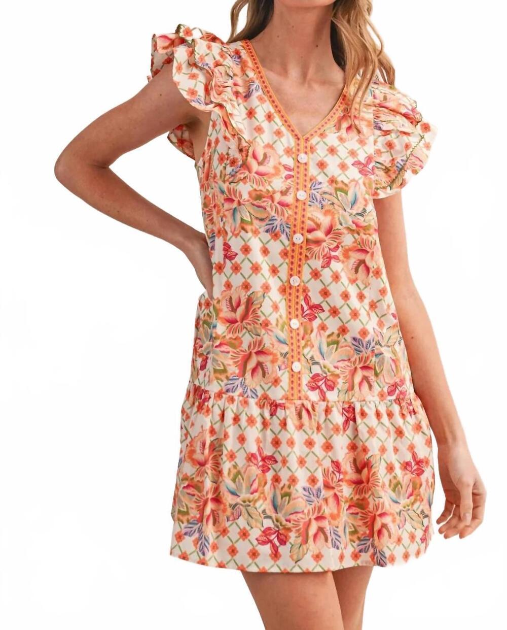 NEW &MERCI women's tropical print flutter sleeve mini dress in floral